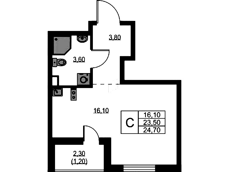 Квартира студия 24.7 м², 2/11 эт., ЖК «А101 Лаголово»